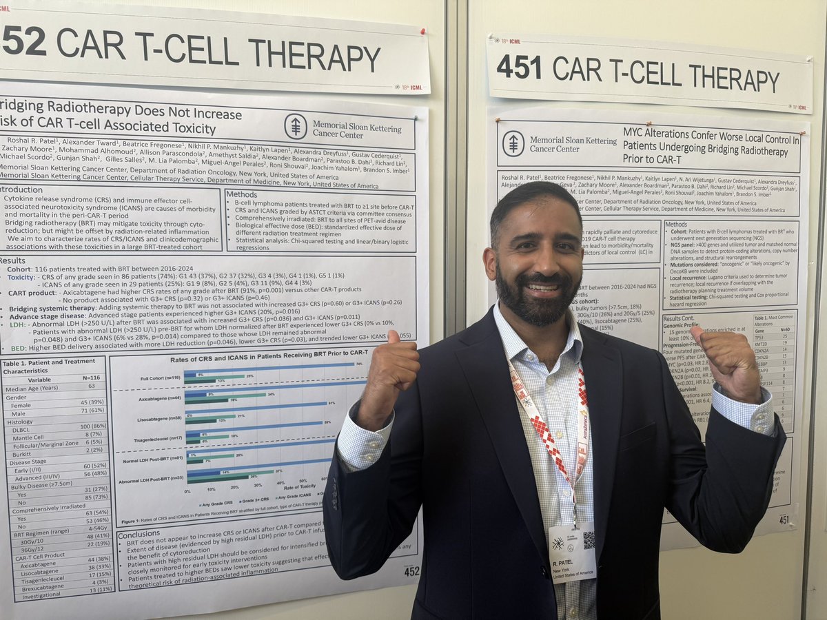 Brandon Imber (@brandon_imber) on Twitter photo Double trouble! Congrats to <a href="/RoshalPatel/">Rosh</a> on his important work showing that bridging RT prior to CAR T cells is safe and probably needs greater personalization by tumor genetics. Great work! <a href="/MSK_RadOnc/">Memorial Sloan Kettering Radiation Oncology</a> <a href="/MSKCancerCenter/">Memorial Sloan Kettering Cancer Center</a> #18ICML Double trouble! Congrats to <a href="/RoshalPatel/">Rosh</a> on his important work showing that bridging RT prior to CAR T cells is safe and probably needs greater personalization by tumor genetics. Great work! <a href="/MSK_RadOnc/">Memorial Sloan Kettering Radiation Oncology</a> <a href="/MSKCancerCenter/">Memorial Sloan Kettering Cancer Center</a> #18ICML