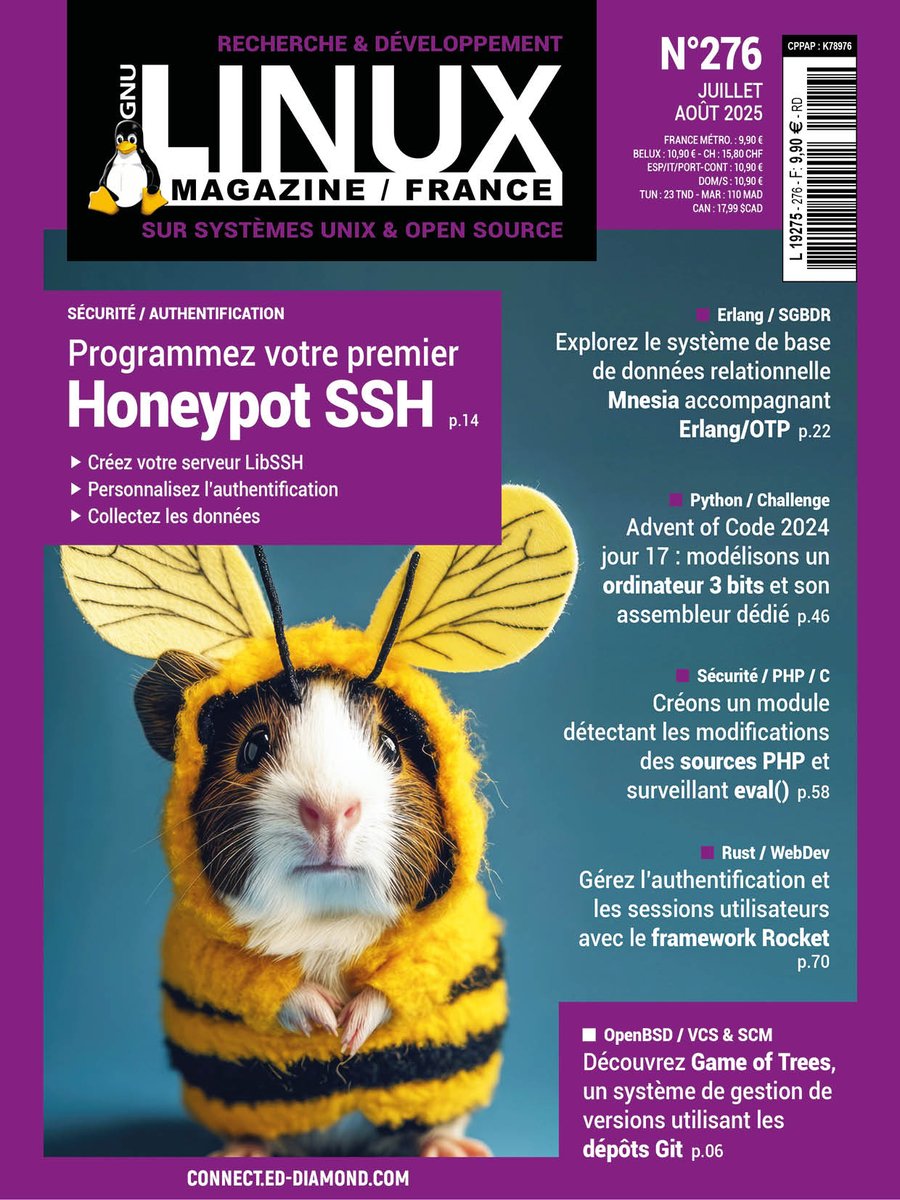 gnulinuxmag's tweet photo. 🐝Cet été, découvrez comment programmer votre premier Honeypot SSH ! Rendez-vous en kiosque dans une semaine pour trouver notre nouveau numéro🍯#honeypot #ssh #libssh https://t.co/efMab5PHUU