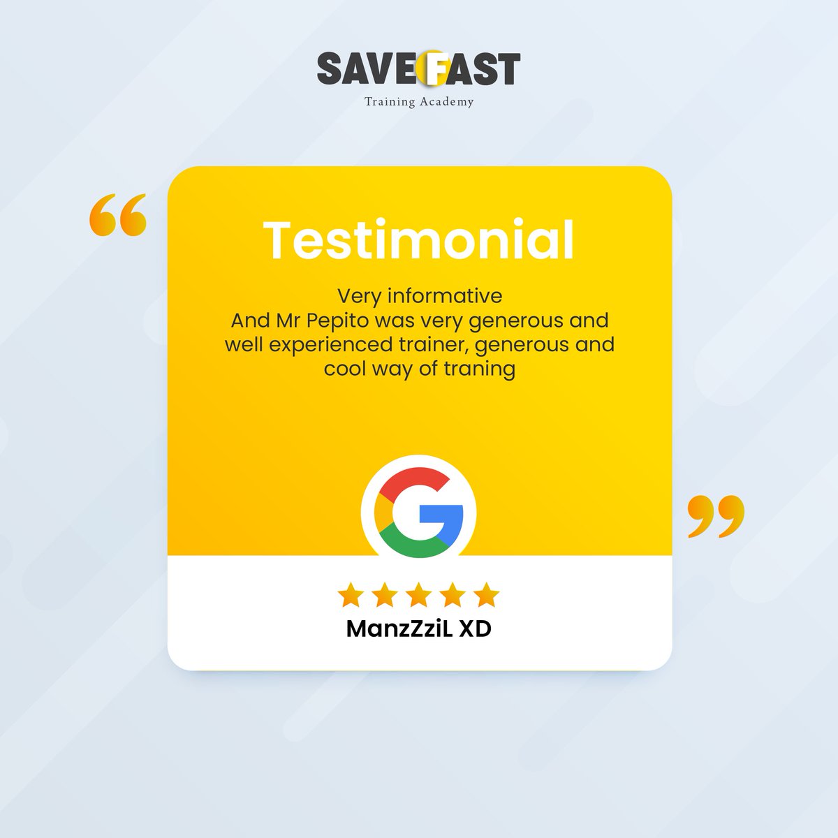 save_fast's tweet photo. Don’t just take our word for it — hear it from those who trained with us!
Real reviews from real participants highlight the impact of SaveFast’s expert-led safety training.
Your safety is our mission.
#ParticipantVoices #SafetyMatters #SaveFastExperience https://t.co/H3p9ky5cgQ