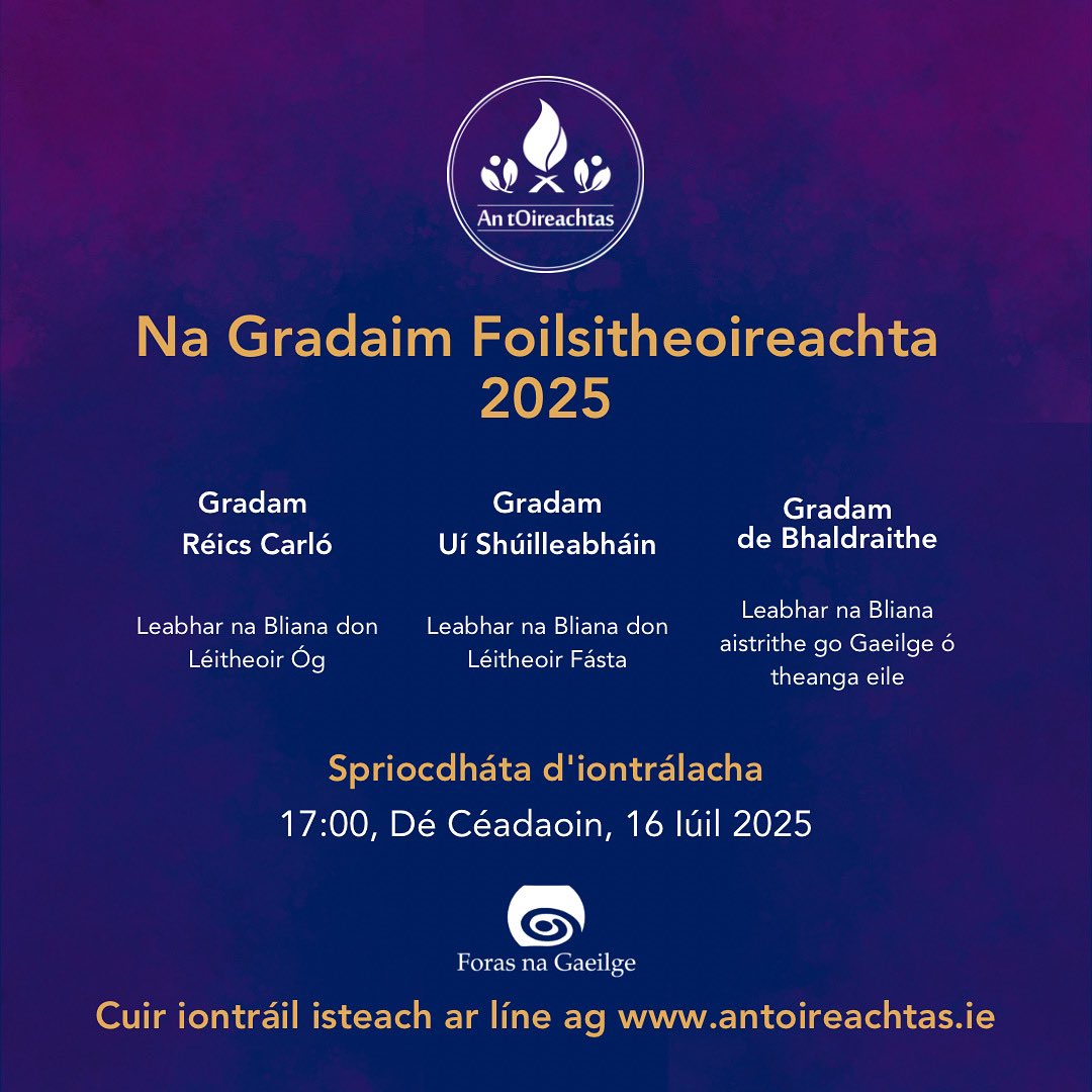 Táimid anois ag glacadh le hiarratais ar Na Gradaim Foilsitheoireachta 2025. Cuir iarratas isteach anseo 👉 rb.gy/2ubx6q
Spriocdháta Iontrála: Dé Céadaoin, 16 Iúil 2025 ag 17:00
#Oireachtas2025