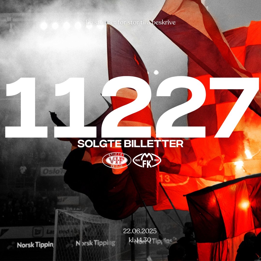 11227 solgte 📈

Ca 600 billetter igjen <a href="/oestblokka/">Østblokka</a> 🔥
519 solgte på bortefeltet 
Matfestival i FanZone før kamp 🍔

ALLE TIL VALLE 🎟️ vif-fotball.ticketco.events/no/nb/events/8…