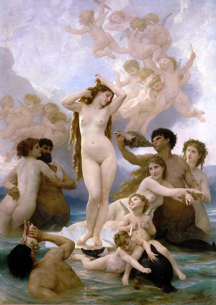 More art poasting! The birth of Aphrodite is one of the most significant themes of Western myth, but I find that most attempts at depicting it in art too frumpy. My favorite is from Bouguereau. It is erotic and intimate without being vulgar.