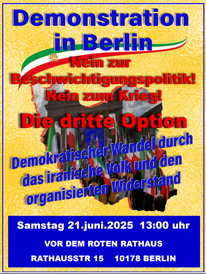 delavarazadi's tweet photo. 📣 Seid die Stimme des iranischen Volkes!
🗓 Samstag, 21. Juni
⏰ 13:00 Uhr
📍 Rotes Rathaus, Berlin
🚇 U-Bahn: Rotes Rathaus
Nein zur Diktatur – weder Mullahs noch Monarchen!
Ja zur Freiheit in den Händen des Volkes!
Frau, Widerstand, Freiheit
#IranProtest #BerlinDemo https://t.co/KmlOQMdxpS