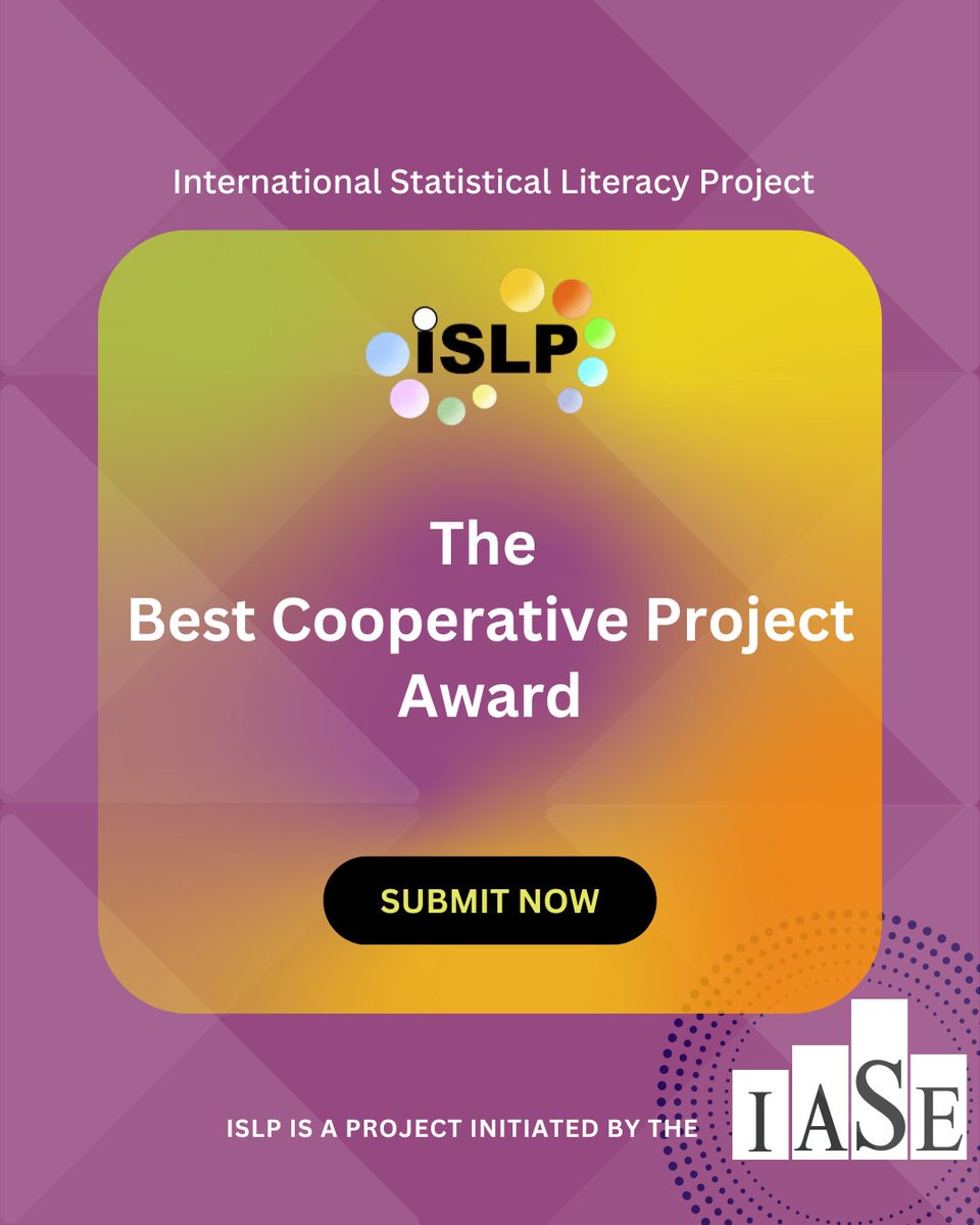 🏆 The Best Cooperative Project Award in Statistical Literacy is open for submissions!
Have a creative, impactful project built through collaboration across institutions?

Share Now!
📅 Deadline: Aug 15
🔗 Details: isi-web.org/article/best-c…

#ISLP #StatisticalLiteracy