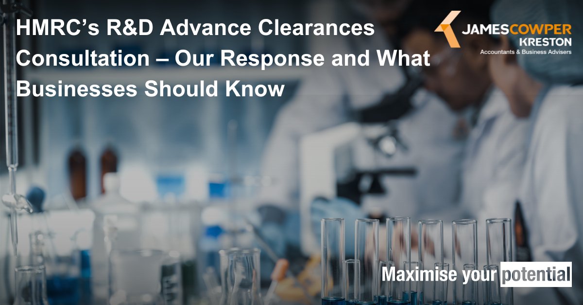 Could a new clearance process transform the R&amp;D tax relief process? 🔍 HMRC is exploring an expanded clearance system to give businesses greater certainty before submitting R&amp;D tax claims. 

Read our article in full here 👉 jamescowperkreston.co.uk/news/hmrcs-r-a…

#MaximiseYourPotential