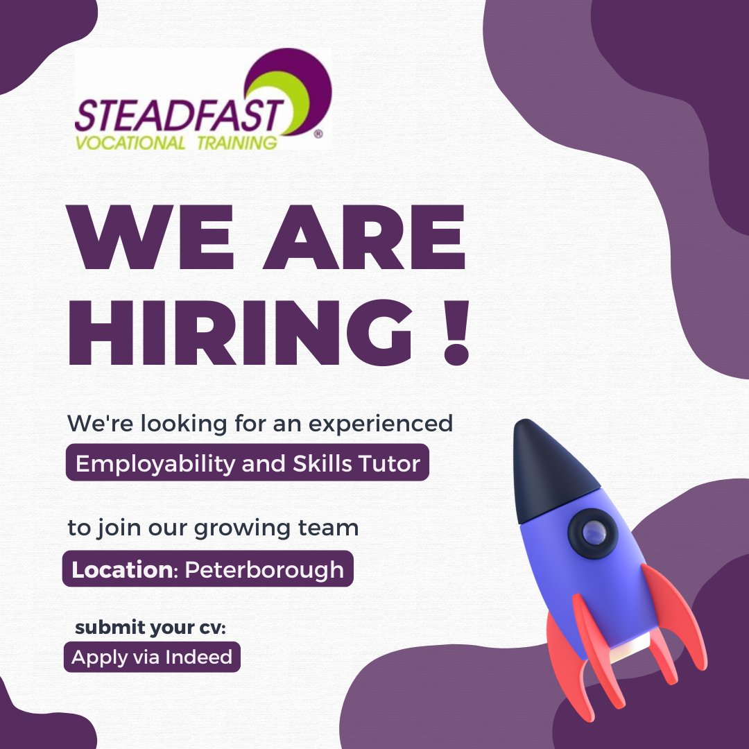 📢 We're Hiring!
Employability &amp; Skills Tutor – Peterborough
Full-time | Permanent | £26,000+

👉 Apply now on Indeed: loom.ly/So2sYOE
