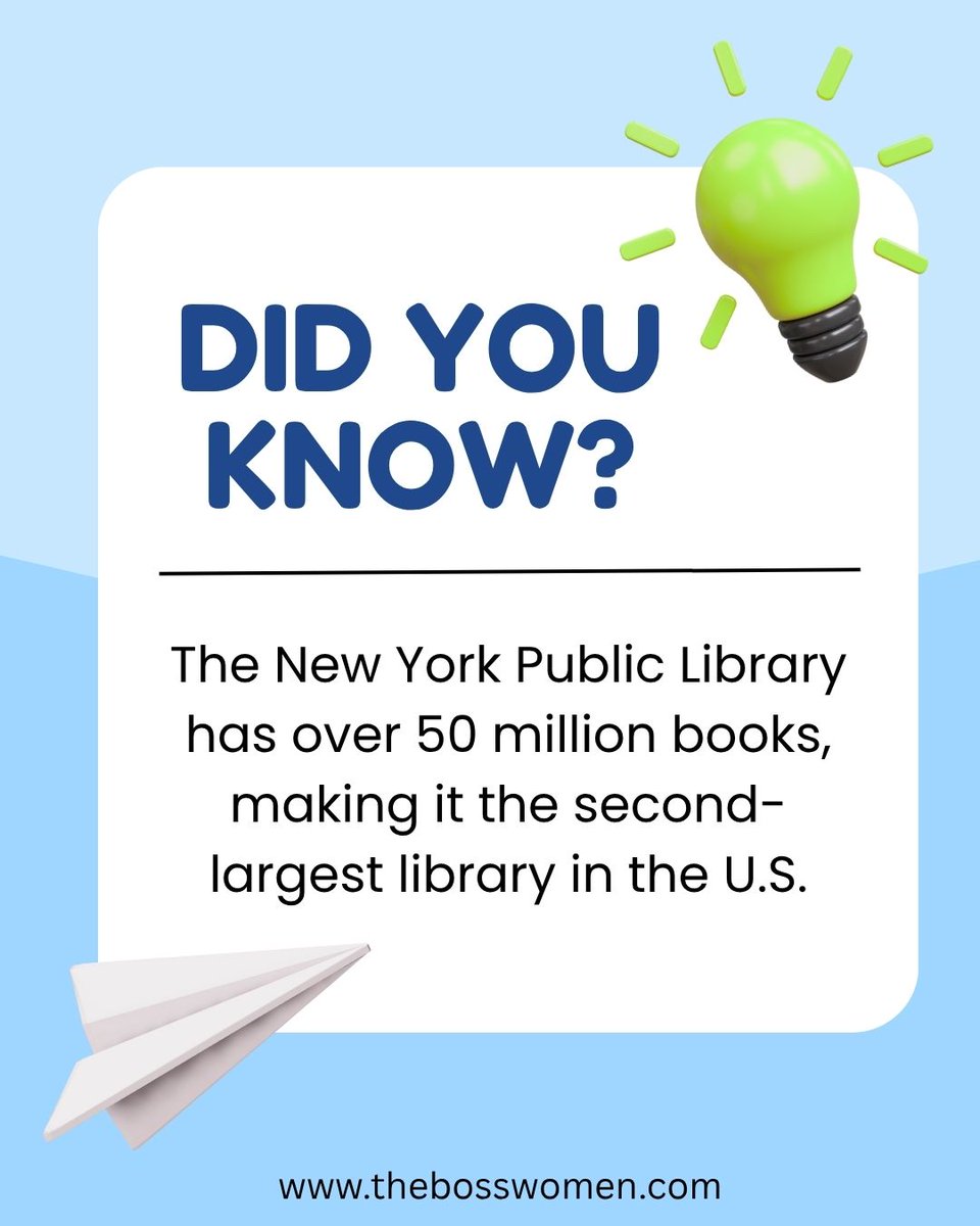 BossWomenMedia_'s tweet photo. 📚 The New York Public Library houses over 50 million books! 📖 From literary treasures to modern bestsellers, it's a book lover’s dream. The marble lions outside? Their names are Patience and Fortitude. 🦁

#NYPL #BookLoversParadise #NYCReads #LearnSomethingNew #DidYouKnow #DYK https://t.co/er1tCC3dj4