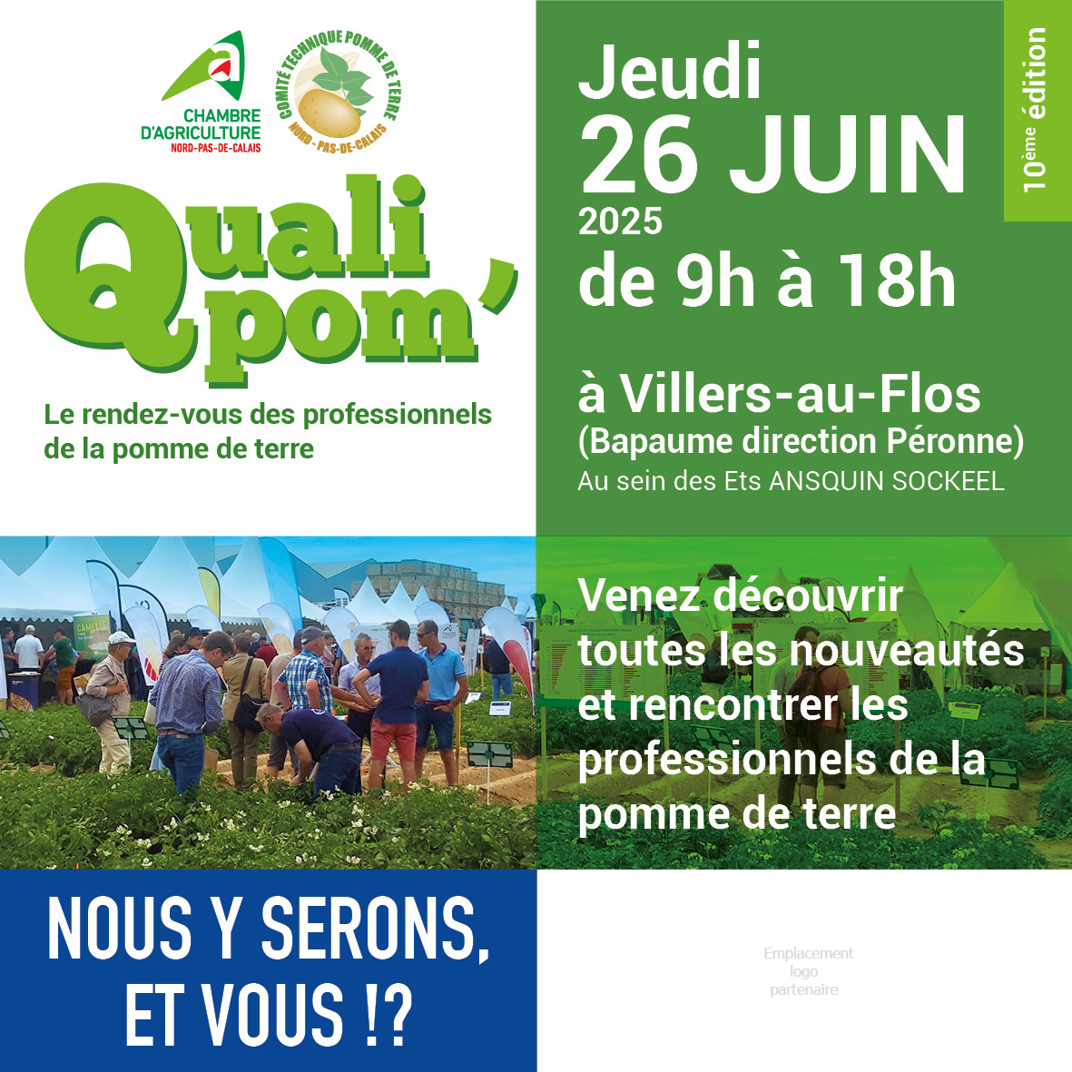 [⏰ J-6] Retrouvez-nous au salon Qualipom’ 🥔 L’équipe de l’UNPT vous donne rendez-vous sur son stand pour un moment de convivialité et pour échanger sur les enjeux de la production et les dernières actualités.
 
👉 Organisé par la Chambre d'agriculture du Nord - Pas de Calais,