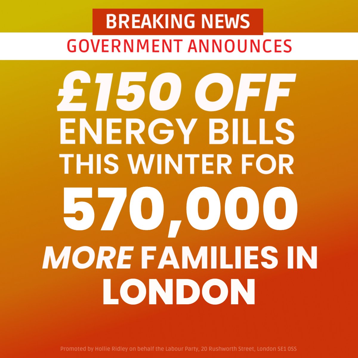PutneyLabour's tweet image. Over half a million families in London will receive further assistance with their energy bills this winter.
This is fantastic news for those struggling with the cost of living.