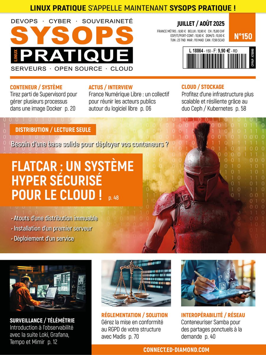 sysopspratique's tweet image. ⚠️Grande mise à jour à venir avec ce numéro d&apos;été : Linux Pratique s&apos;appelle désormais SysOps Pratique ! Un nom plus en adéquation avec son contenu (qui lui n&apos;évolue pas).  RDV en kiosque dans une semaine ! #sysops #flatcar #cloud