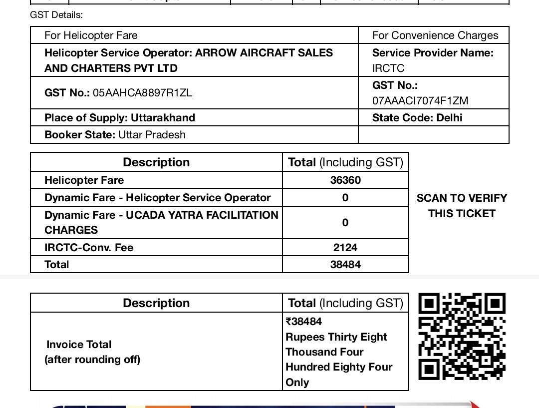 Mohitgwl's tweet photo. @IRCTCofficial @AshwiniVaishnaw @narendramodi @AnilSinghvi_ @RoyLakshman why conv. fees amount rs 2124/- that was huge amount didn't returned, if heli yatra cancelled by the officials. Do IRCTC think we commuter's have enough money? Find the attachments https://t.co/5flS0aZBAh