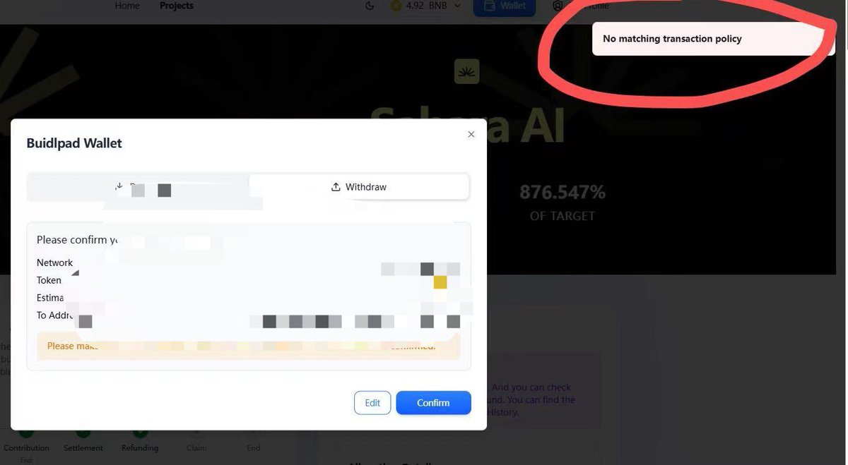 我的buidlpad提款的时候遇到了“no matching transcation policy”无法withdral的问题有相同问题的朋友 <a href="/buidlpad/">Buidlpad 🔆</a>