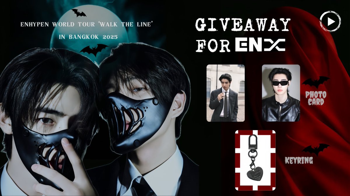 bambimxxn's tweet photo. 🦇𝐩𝐥𝐬 𝐤𝐢𝐧𝐝𝐥𝐲 𝐫𝐭 ♡‧₊˚🩸🧛🏻

 𐙚Giveaway for 𝑬𝒏𝒈𝒆𝒏𝒆⚙️

⭑Photocard+keyring⭑
💉 𝑱𝒂𝒌𝒆 >> 10 set
💉𝑺𝒖𝒏𝒈𝒉𝒐𝒐𝒏 >> 10 set

⋆⸝⸝ rt & show this tweet♡🐾

🔗21 june 2025
📍Rajamangala national stadium
🕰️ Time : TBA

#엔하이픈 #ENHYPEN #EN_WALKTHELINE #EN_WORLDTOUR_WALKTHELINE
#WALKTHELINE_IN_BANGKOK #JAKE #SUNGHOON #WALKTHELINE_IN_BKK 
#GiveawayWTLinBKK
