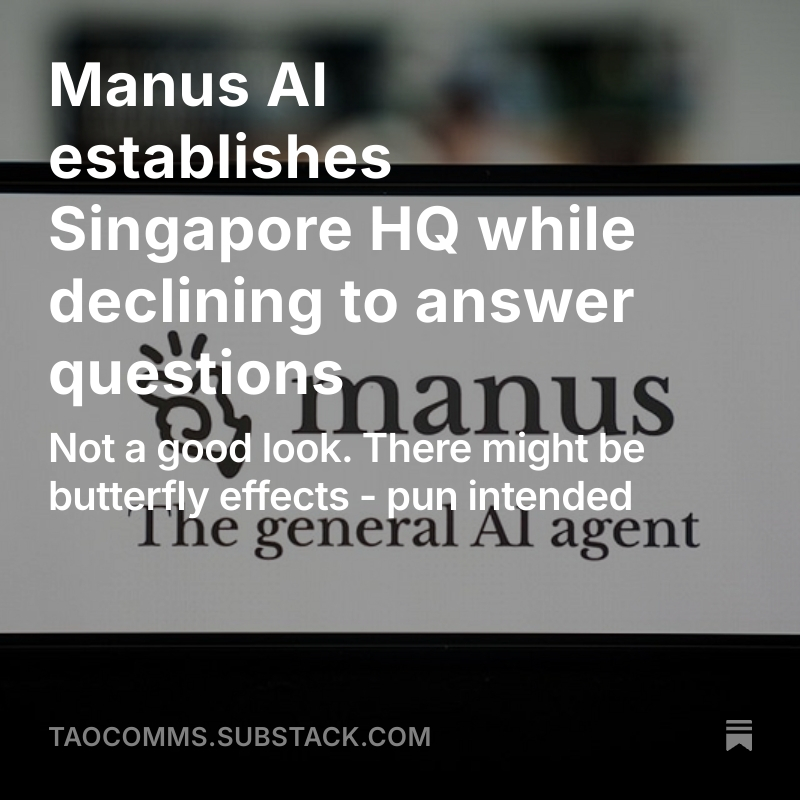 tanjx1's tweet photo. "I'm a creep, I'm a weirdo... What the hell am I doing here?" As Manus AI launches its Singapore HQ, why is it starting to feel a bit like a "teenage dirtbag" as it sidesteps questions?👇My article explores why: https://t.co/zShZtXccYt  #PR #CrisisComms #IR Hat tip to @zaobaosg https://t.co/lmdVKO1KJO