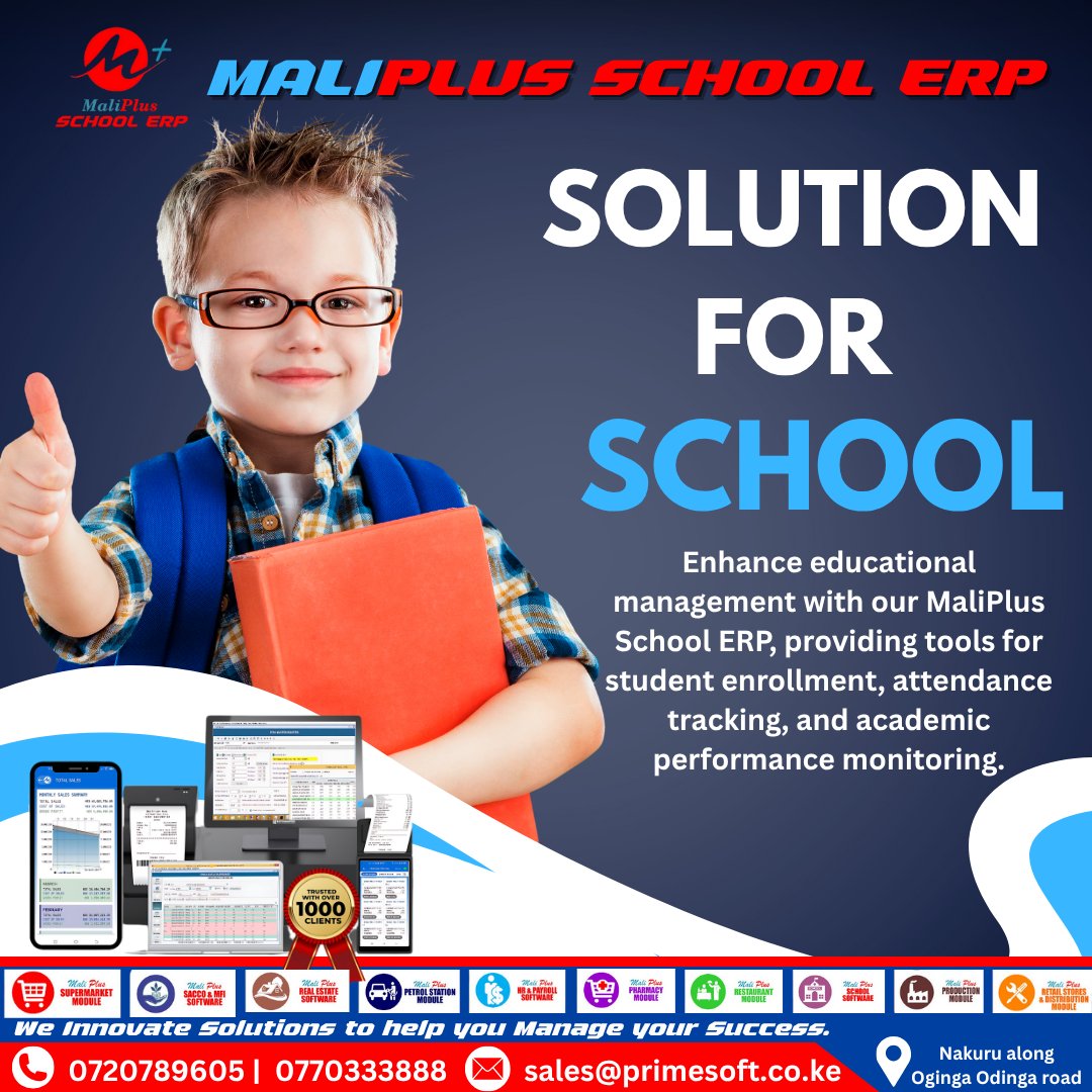 MaliPlusERP's tweet image. Simplify school management with MaliPlus School ERP.
Track attendance, enroll students, and monitor performance—all in one system.
Contact: 0720789605 | sales@primesoft.co.ke
#SchoolERP #PrimesoftSolutions #EducationTech #MaliPlusERP #DigitalSchool #NakuruSoftware