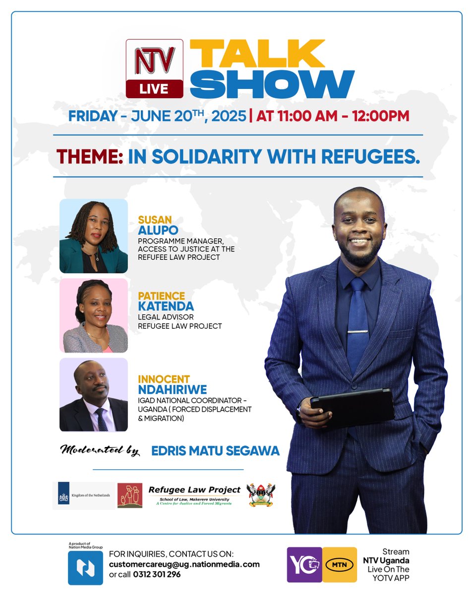 ntvuganda's tweet image. Today we’re shining a light on how Ugandans continue to show love and support to refugees in our communities. From sharing resources to building inclusive spaces, it’s all about standing together.

Catch the discussion at 11:00am .

#SolidarityWithRefugees
#RefugeeSupport