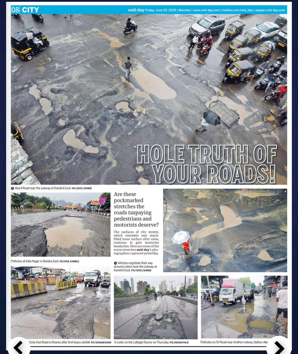 AshishRane2's tweet image. In today’s #midday Photofeature by #middayphototeam “Hole truth of your Roads”
#satejshinde #shadabkhan #atulkamble #ashishraje
Thanks #sachinkalbag #claytonmurzello #aparnachaudhary