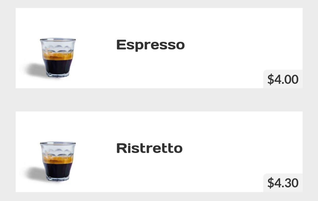 5sNo11's tweet image. How can a Ristertto cost more than an Espresso? #PleaseExplain #Coffee