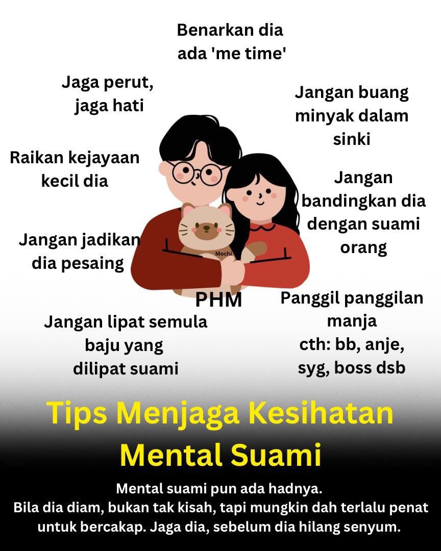 health_malaysia's tweet image. 10 Cara Jaga Mental Suami Tanpa Guna Duit Banyak

Sempena Bulan Kesihatan Mental Lelaki, min nak share tips pada pasangan yang dah berkahwin. Moga bermanfaat. 

Thread.