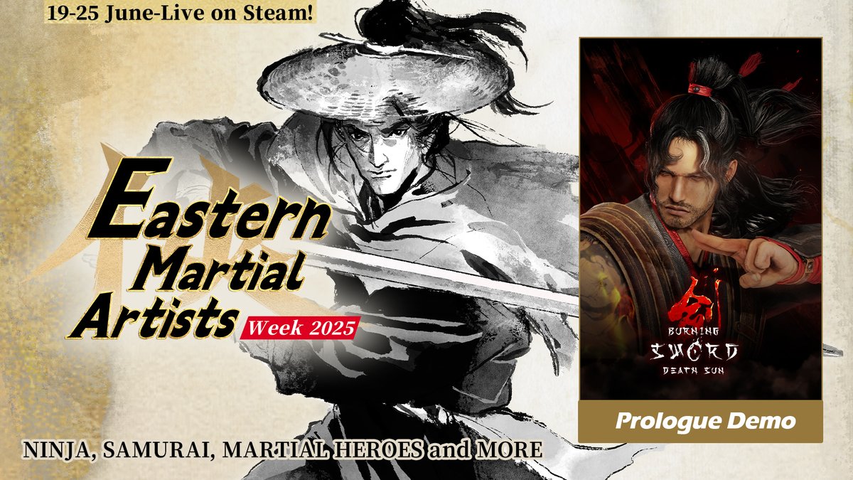 Burning Sword: Death Sun - Play Demo Now! (@burningsword_ds) on Twitter photo Burning Sword: Death Sun is joining the 2025 Eastern Martial Artists Week Steam event from 19–26 June!🔥
The Prologue Demo is live on Steam!
Big thanks to <a href="/SpiralUpGames/">Spiral Up Games</a>❤️🔥
for hosting! #EMAWeek #indiegame Burning Sword: Death Sun is joining the 2025 Eastern Martial Artists Week Steam event from 19–26 June!🔥
The Prologue Demo is live on Steam!
Big thanks to <a href="/SpiralUpGames/">Spiral Up Games</a>❤️🔥
for hosting! #EMAWeek #indiegame