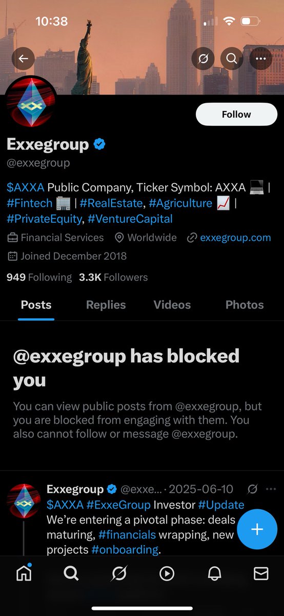 Pinchy124's tweet photo. $axxa @exxegroup Why the block? I apologized for saying “wtf” while sharing my % loss. I trusted your words, averaged down, and still took a hit. Call you out, and you block me? Seems immature. #investing #stocks https://t.co/lLo8ar2UCj