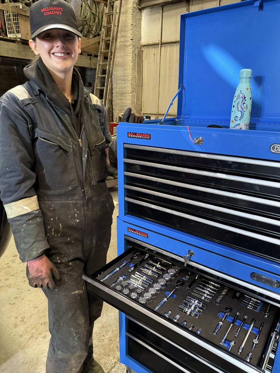 Today sees <a href="/lynsmilligan/">Lynsey</a> officially finish her second year apprenticeship in mechanics. One more year to go. 💪🏻 🚌 
To support apprentices the RHA Benevolent Fund with HGV Direct &amp; Draper Tools donated 20 Toolkits to apprentices. ⬇️⬇️