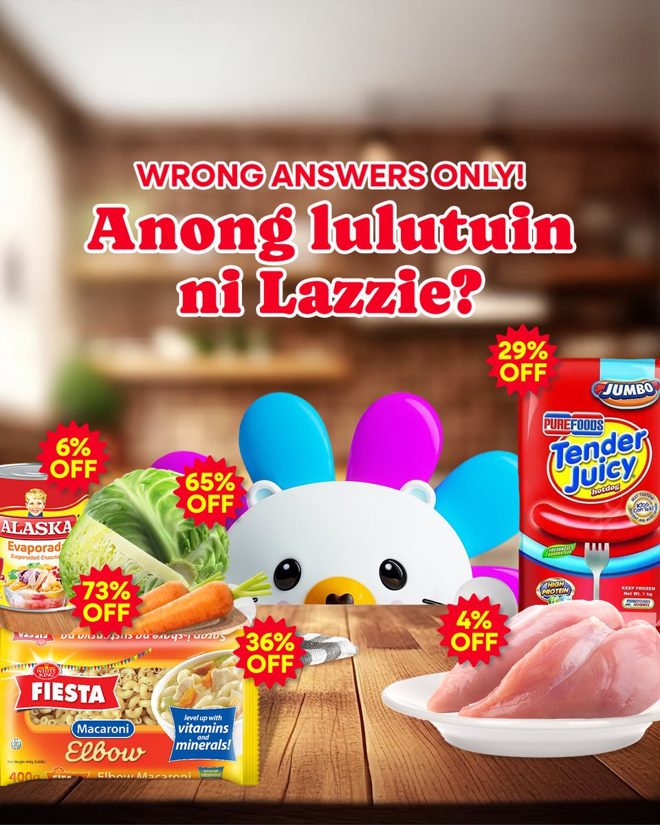 WRONG ANSWERS ONLY! Ano kaya sa tingin niyo ang lulutuin ni Lazzie? Comment down! 🤪

Clue: sulitipid ang ingredients basta dito mo iche-check out 👉 lzd.co/PHAlwaysBetter…

#SuliTipidSaLazada #LazadaPH