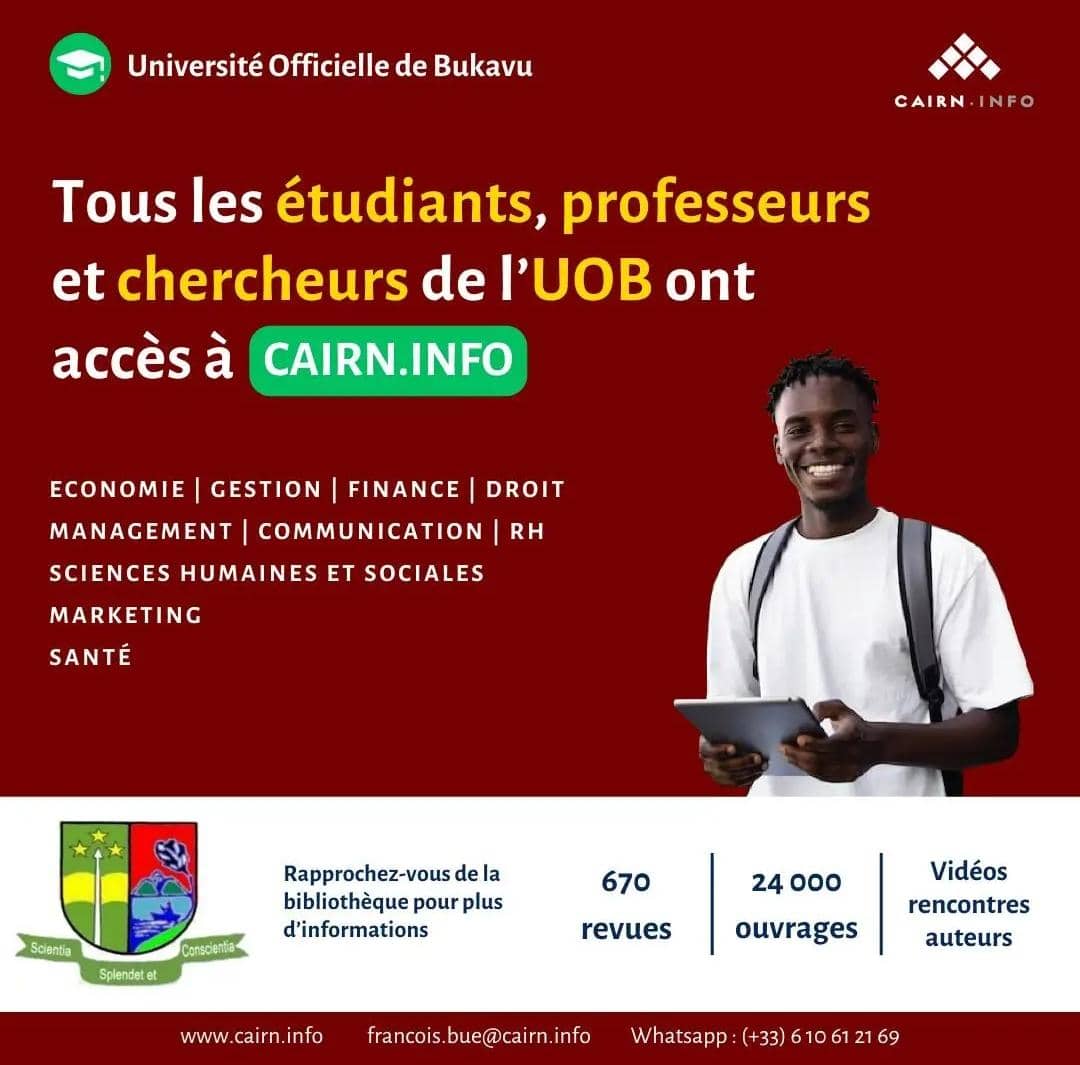 Un partenariat pour l'excellence.
Tous les étudiants, professeurs et chercheurs de l'UOB ont accès à la bibliothèque numérique cairn.info
