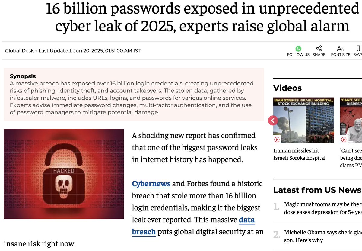 🚨 Fuite massive de données : +16 milliards d'identifiants exposés ! 

Une base de données géante comprenant des accès à Google, Facebook, Telegram, GitHub et des services gouvernementaux a été mise en ligne puis aspirée. Du jamais vu. 😱

Les identifiants sont maintenant en