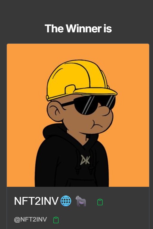 B-Roc (@nftbroc) on Twitter photo Congratulations to our winners! Make your way into the <a href="/OGTripleMedia/">OGTriple Official</a> discord, open a ticket & claim your prize! 🫡
<a href="/PuchinRg/">Mr. Galbraith 🪐☔️</a> <a href="/Pushthekush2/">Pushthekush🍄🍄✊</a> <a href="/DarrenTeyGT/">Darren Tey 🦍🍌⛳️·🏌️♂️👹</a> <a href="/NFT2INV/">NFT2INV🌐🦍</a>
Thank you everyone who entered, mint is still open OGenie.ogtriple.com 0.025eth per OGenie + mint rewards 👀 Congratulations to our winners! Make your way into the <a href="/OGTripleMedia/">OGTriple Official</a> discord, open a ticket & claim your prize! 🫡
<a href="/PuchinRg/">Mr. Galbraith 🪐☔️</a> <a href="/Pushthekush2/">Pushthekush🍄🍄✊</a> <a href="/DarrenTeyGT/">Darren Tey 🦍🍌⛳️·🏌️♂️👹</a> <a href="/NFT2INV/">NFT2INV🌐🦍</a>
Thank you everyone who entered, mint is still open OGenie.ogtriple.com 0.025eth per OGenie + mint rewards 👀