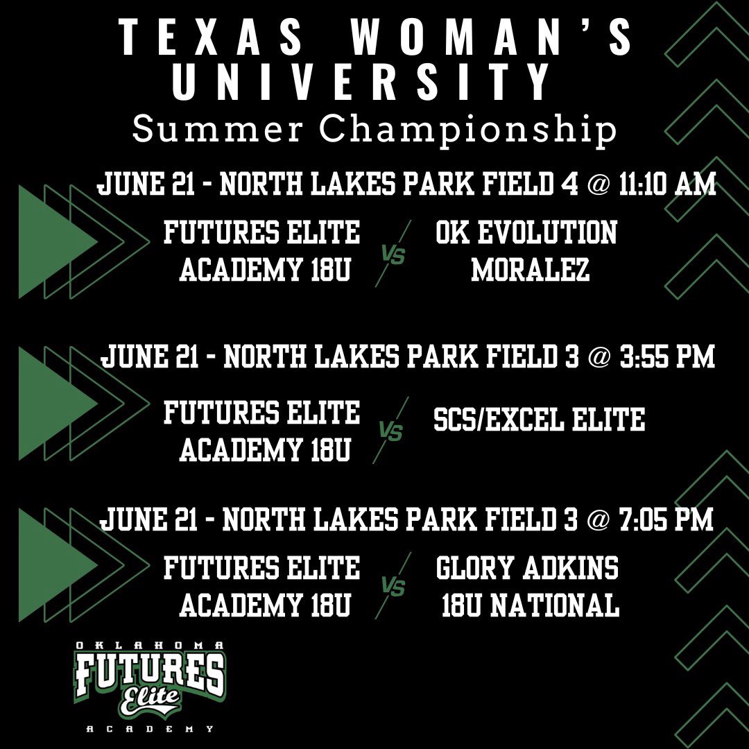 Futures Elite Academy OK (@futureseliteok) on Twitter photo Hitting the road for the SoutherN Collegiate Sports / Texas Women’s Univ. Summer Championships. Hitting the road for the SoutherN Collegiate Sports / Texas Women’s Univ. Summer Championships.