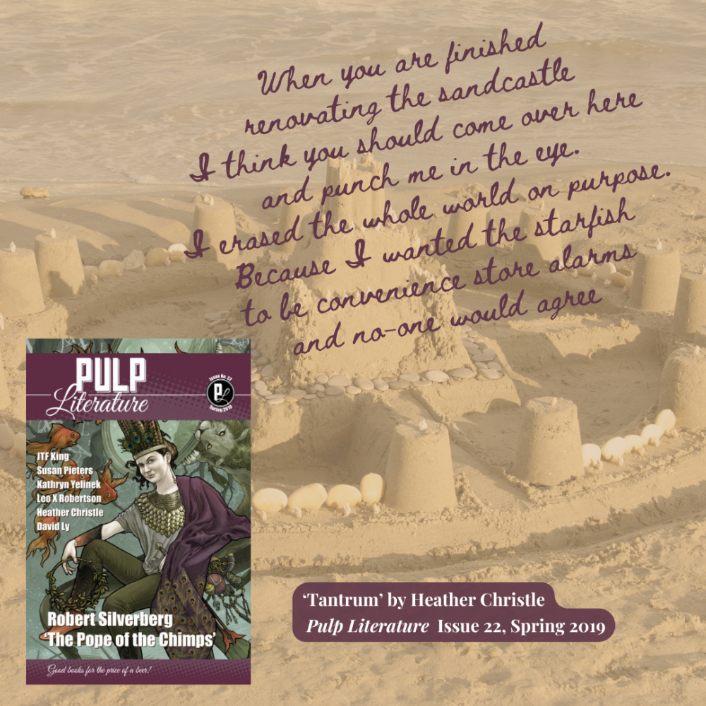 From Pulp Literature Issue 22, Spring 2019, ‘Tantrum’ by Heather Christle illustrates the power of the short poem.

pulpliterature.com/throwback-thur…

#tbt #ThrowbackThursday