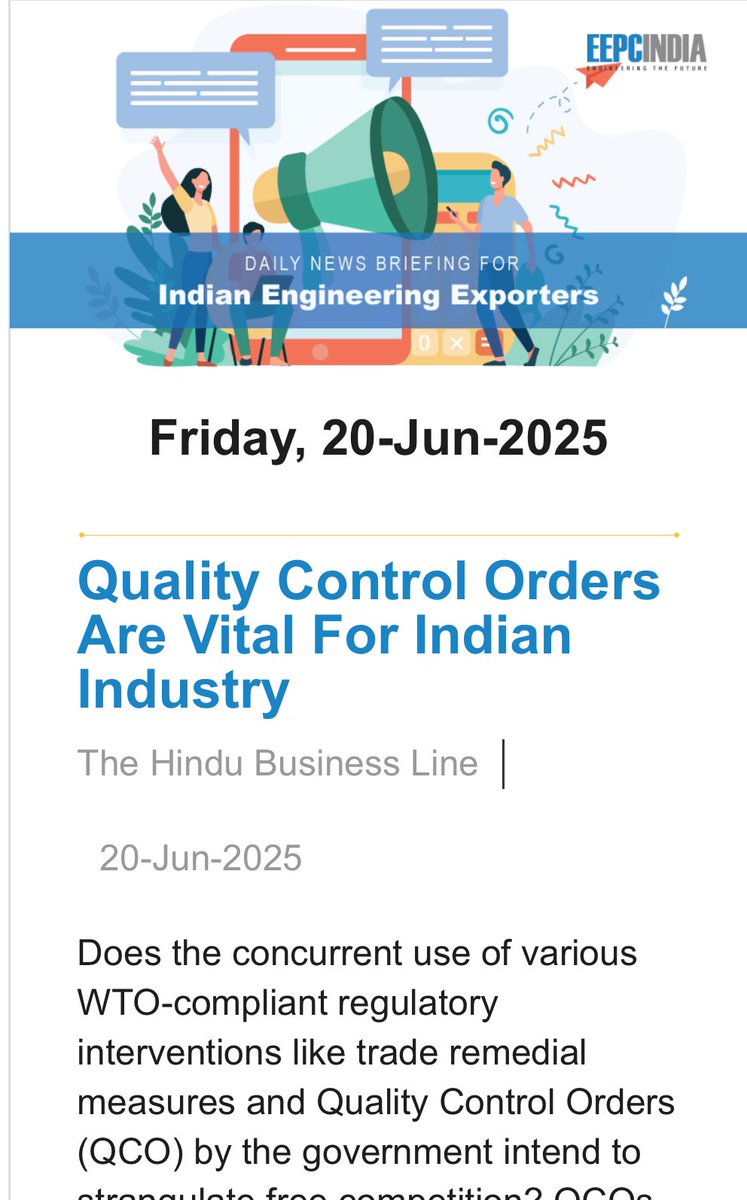 EEPC India (@eepcindia) on Twitter photo Click news.eepcindia.com/news/view_news…
to read the
<a href="/eepcindia/">EEPC India</a> Daily Newsletter
<a href="/DoC_GoI/">Dept of Commerce, GoI</a> <a href="/CommercePib/">PIB_Commerce</a> <a href="/IndianDiplomacy/">Indian Diplomacy</a> <a href="/steel_indian/">Indian Steel Association</a> <a href="/ICEMA_Off/">ICEMA</a> <a href="/Copper_India/">CopperIndia</a> <a href="/IMTMAssn/">IMTMA</a> <a href="/Aluminium1981/">Aluminium Association of India</a> <a href="/FieoHq/">FIEO</a> <a href="/Brands_India/">IBEF</a> <a href="/siamindia/">SIAM India</a> <a href="/FADA_Web/">FADA India</a> <a href="/TMA_India/">TMA</a> <a href="/AIACRA_India/">AIACRA</a> <a href="/iamsmeofindia/">IamSMEofIndia</a> Click news.eepcindia.com/news/view_news…
to read the
<a href="/eepcindia/">EEPC India</a> Daily Newsletter
<a href="/DoC_GoI/">Dept of Commerce, GoI</a> <a href="/CommercePib/">PIB_Commerce</a> <a href="/IndianDiplomacy/">Indian Diplomacy</a> <a href="/steel_indian/">Indian Steel Association</a> <a href="/ICEMA_Off/">ICEMA</a> <a href="/Copper_India/">CopperIndia</a> <a href="/IMTMAssn/">IMTMA</a> <a href="/Aluminium1981/">Aluminium Association of India</a> <a href="/FieoHq/">FIEO</a> <a href="/Brands_India/">IBEF</a> <a href="/siamindia/">SIAM India</a> <a href="/FADA_Web/">FADA India</a> <a href="/TMA_India/">TMA</a> <a href="/AIACRA_India/">AIACRA</a> <a href="/iamsmeofindia/">IamSMEofIndia</a>