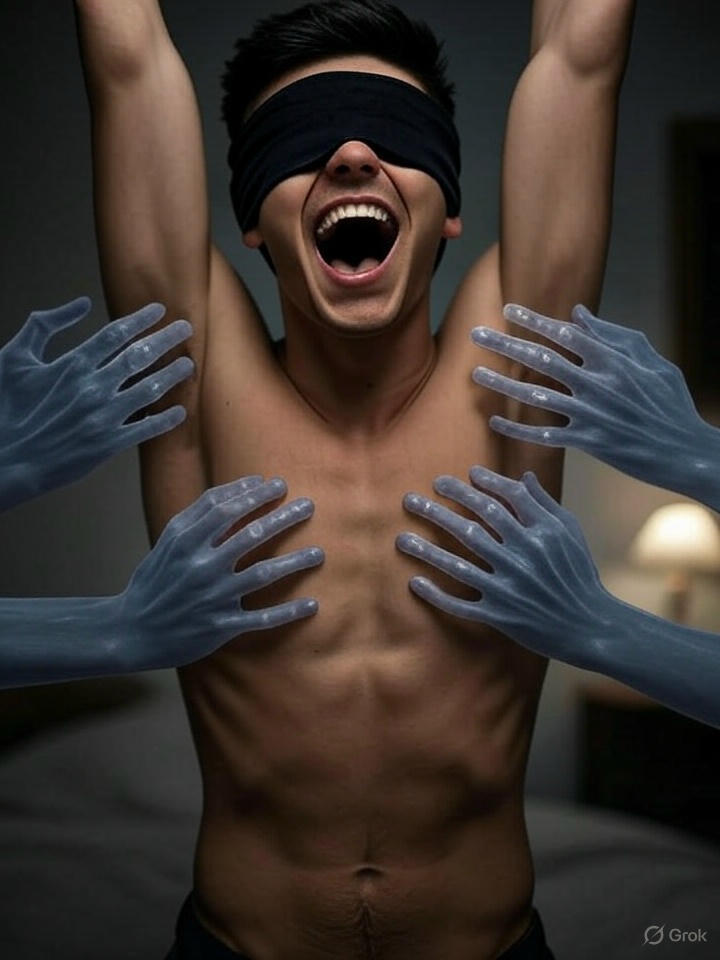 SweatCommander's tweet image. Hot young studs beware! They say Room 546E is haunted.

Many men wake to find themselves bound and blindfolded as disembodied fingers ruthlessly tickle them until daybreak.

#gayai #workoutkink #sexyboy #absboy #gayart #bdsm #kink #fetish #hotboy #tickled #tickling #gaytickling