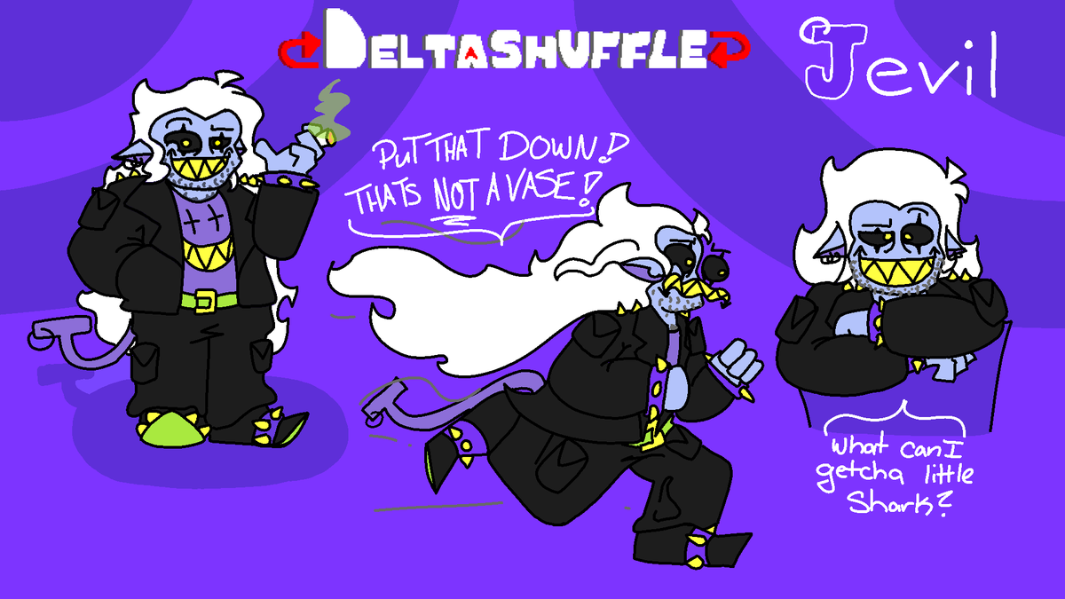 DSDeltaShuffle's tweet photo. Look at the stupid little stoner π Introducing the Sans swap, Jevil!!! He runs a music shop in the old seam tent. #deltarune #deltashuffle #undertale #jevil #sans https://t.co/eP28MVMflM
