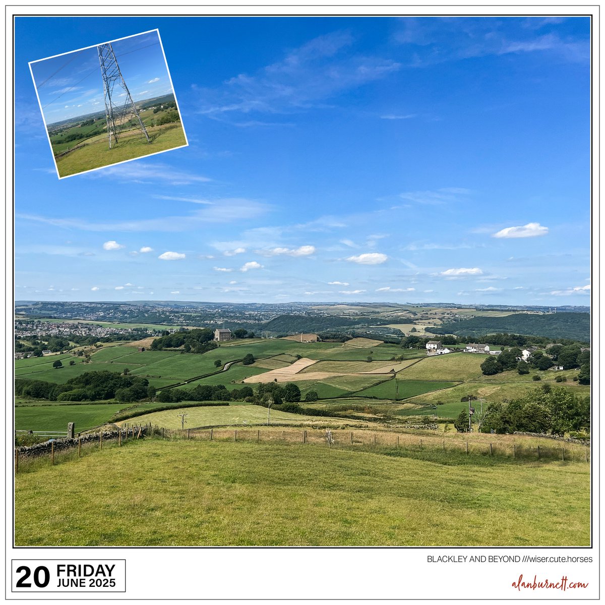 I have always thought that the view from the Farm Shop car park at the top of Blackley overlooking Elland, Greetland and the Lower Calder Valley is a splendid one, spoiled only by someone having placed a great big electricity pylon in the middle of it. The other night I decided