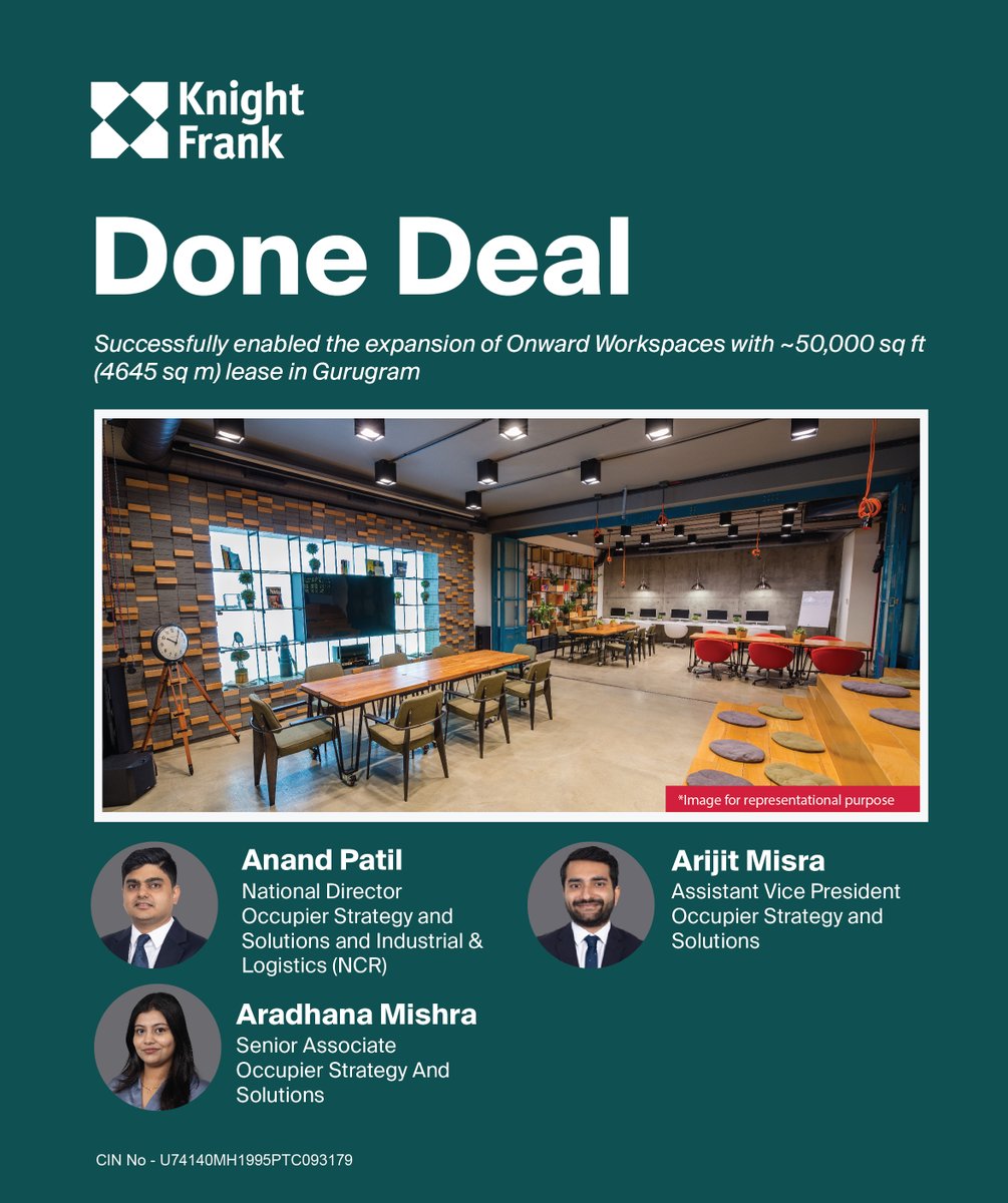 KnightFrank_IN's tweet image. Congratulations to our Occupier Strategy &amp;amp; Solutions team  for orchestrating this marquee transaction.
Connect with us for your workspace strategy and expansion requirements: tinyurl.com/57wvat4x
#OfficeLeasing #Coworking #WorkspaceStrategy #CRE #DoneDeal #Gurugram