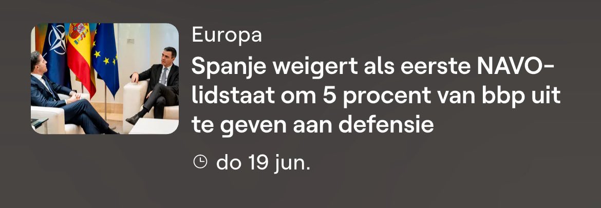 Voila. Dit moeten wij ook doen. We kunnen dit niet betalen. Waarom gaat onze regering niet naar de NAVO met dezelfde boodschap? 

Beloven wat je niet kan betalen. Dat is simpelweg onverantwoord. Doe het dan ook niet.