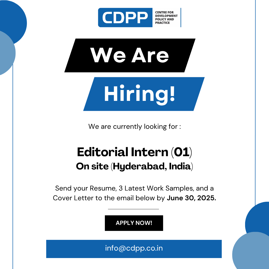 cdpp_india's tweet image. #InternshipAlert

CDPP is hiring an Editorial Intern in Hyderabad! 6-week on-site role.

Apply by June 30: info@cdpp.co.in

#EditorialInternship #CDPP #PublicPolicy #HyderabadJobs