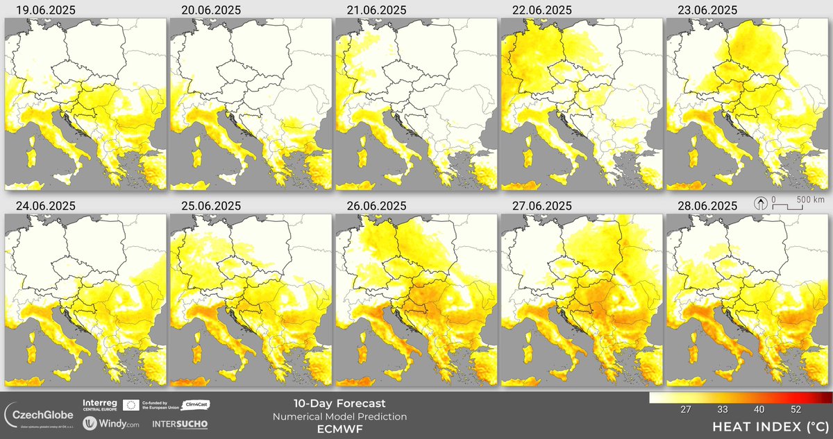 Naše území zasáhne poměrně dlouhá horká vlna. Podle předpovědi ze 19.6.2025 se budou teploty v poslední dekádě června a pravděpodobně i počátkem července dostávat k hranici 30 °C a více. V pondělí dokonce okolo 33 °C.
Detaily a více informací uvádíme na: clim4cast.czechglobe.cz/#heatwave
