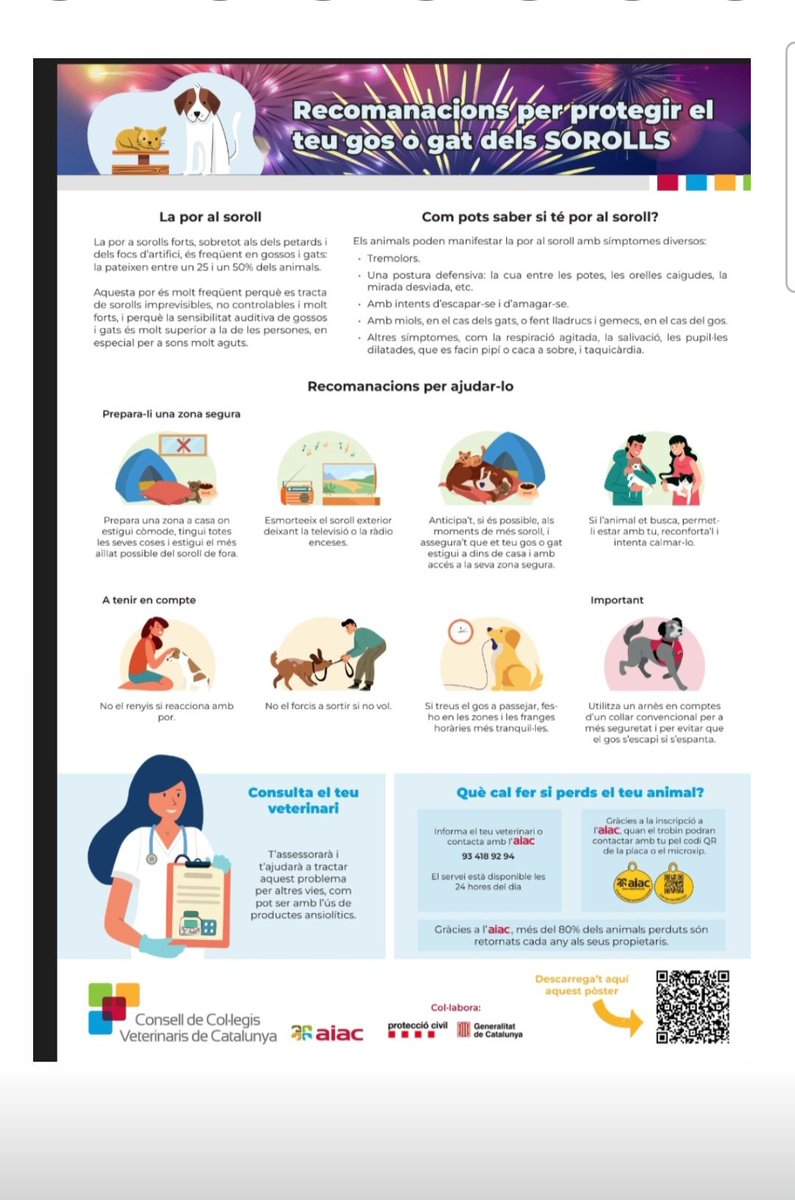 Aquests dies de petards són terribles pels animals, aquí les  recomanacions del Col.legi de Veterinaris per protegir-los del soroll: