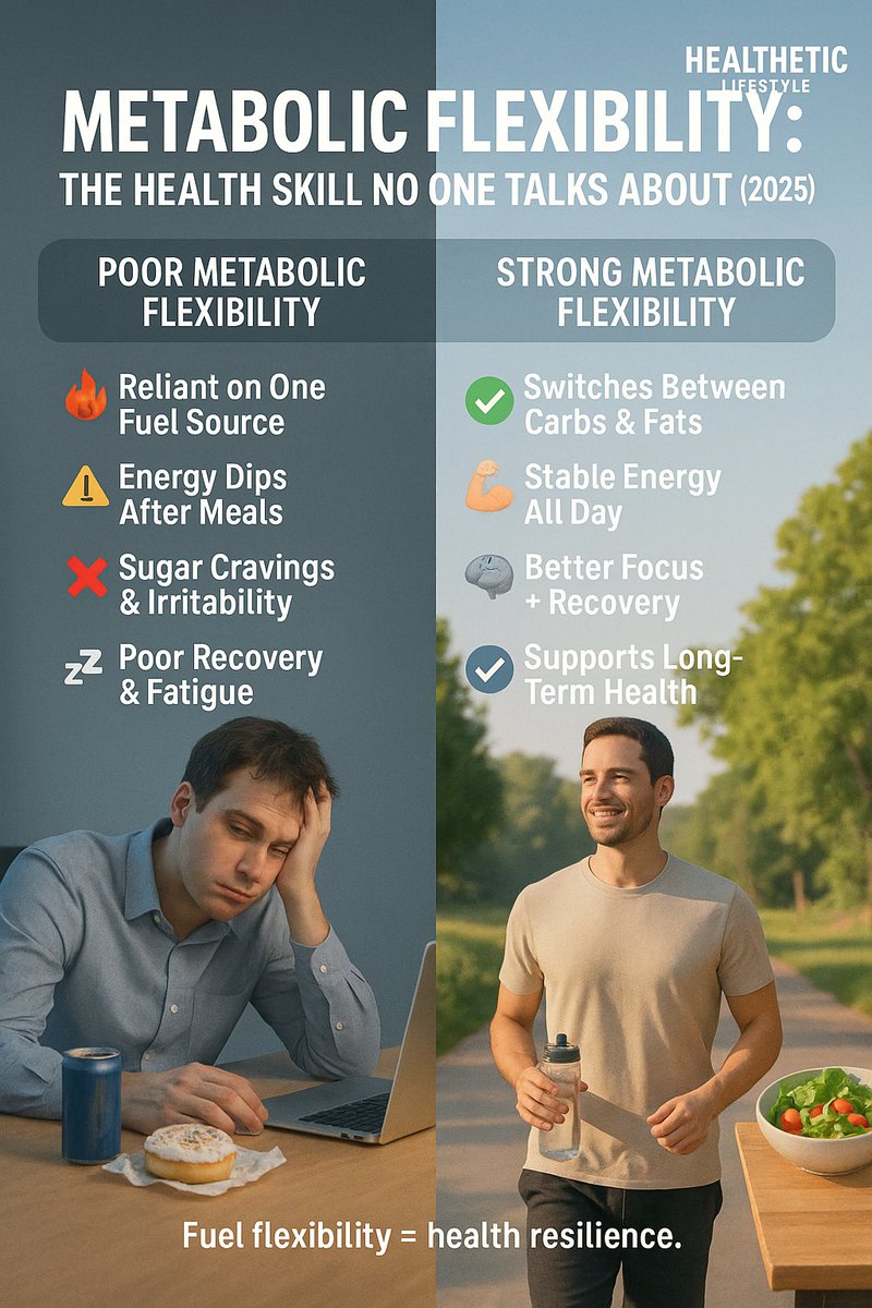 HealthLeticFtns's tweet image. Metabolic health isn’t about keto or carbs.
It’s about flexibility — the ability to switch between fuels.
More adaptability = fewer crashes, better energy, stronger health.

#MetabolicFlexibility #HealthleticLifestyle #EnergyBalance