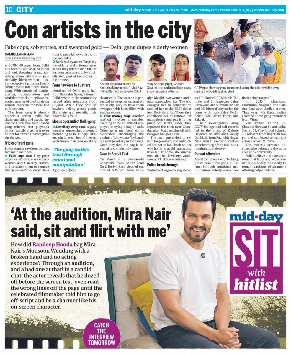 The Irani gang is already notorious across India for chain-snatching and psychological cons this new Delhi based gang mirrors that playbook almost exactly making it even harder for citizens to recognise the danger
mid-day.com/mumbai/mumbai-… <a href="/mid_day/">Mid Day</a> <a href="/MumbaiPolice/">मुंबई पोलीस - Mumbai Police</a> <a href="/KasturbaMargPS/">कस्तुरबा मार्ग पोलीस ठाणे -Kasturba Marg PS Mumbai</a>