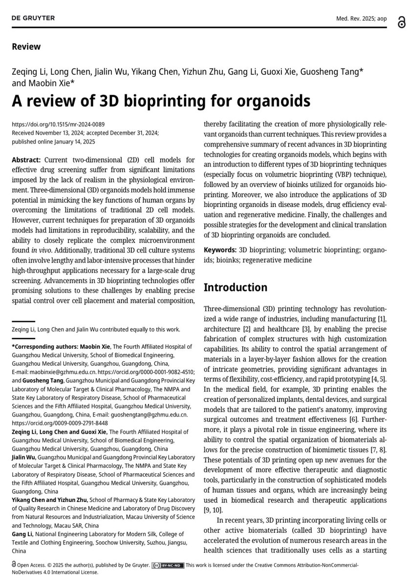 3D bioprinting techniques and bioinks utilized for organoids bioprinting

Open access
degruyterbrill.com/document/doi/1…

#TIC2025 #MedRev2025 #MedEd #MedX #3DPrinting #Organoids