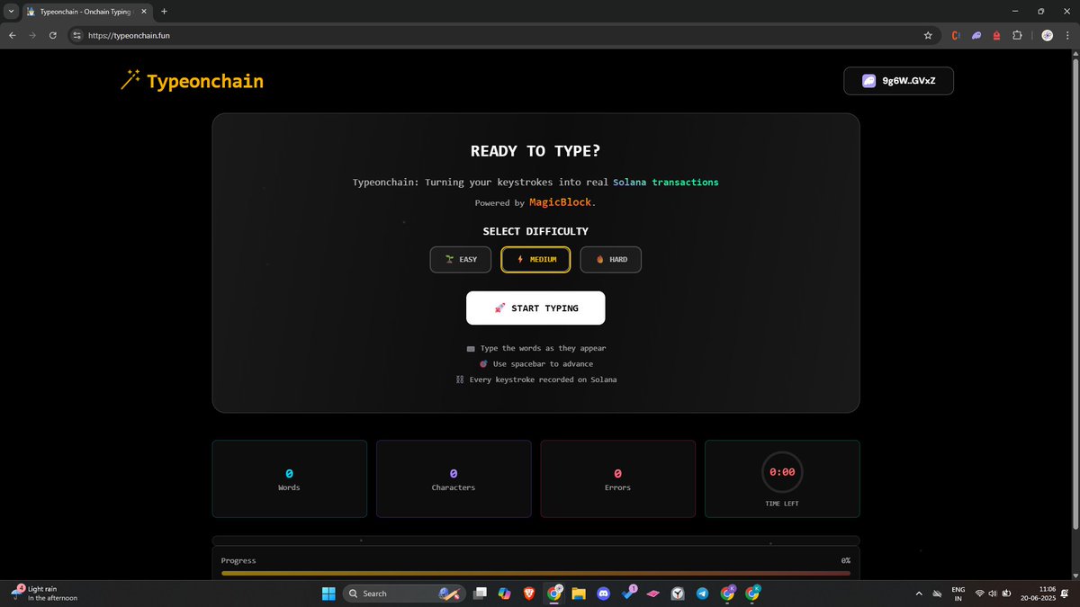 KirtirajThakor's tweet image. The first fully onchain typing game is live on Solana devnet, powered by @magicblock
Let’s see who’s got the fastest fingers on Solana 🧙♂️
type now at typeonchain.fun