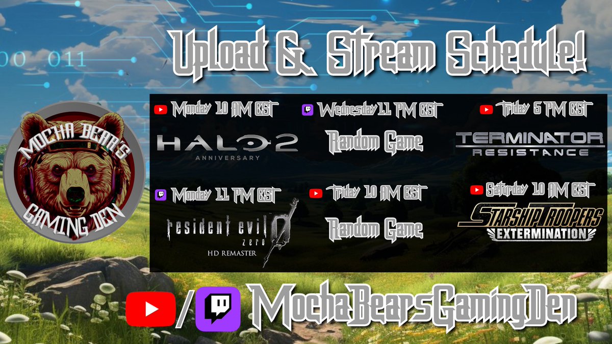 Mocha Bear’s Gaming Den (@mochabeargaming) on Twitter photo Mondays is <a href="/Halo/">Halo</a> 2 on YT & <a href="/RE_Games/">Resident Evil</a> 0 on Twitch!
Wednesday is a Random Game on Twitch!
Friday is Random Game & Terminator: Resistance on YT!
Saturday is <a href="/TroopersExt/">Starship Troopers: Extermination</a> on YT!
#mochabear #mochabearsgamingden #youtube #twitch #streamer #gaming #gamer #poc #NativeAmerican Mondays is <a href="/Halo/">Halo</a> 2 on YT & <a href="/RE_Games/">Resident Evil</a> 0 on Twitch!
Wednesday is a Random Game on Twitch!
Friday is Random Game & Terminator: Resistance on YT!
Saturday is <a href="/TroopersExt/">Starship Troopers: Extermination</a> on YT!
#mochabear #mochabearsgamingden #youtube #twitch #streamer #gaming #gamer #poc #NativeAmerican