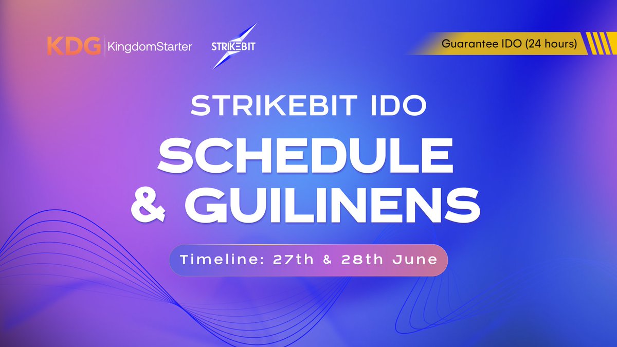 KingdomStarter (@kingdomstarter) on Twitter photo 📢 <a href="/StrikeBitDeFI/">StrikeBit AI</a> IDO - Detailed schedule & guidelines ⚡️⚡️
✅Ticker: STRIKE (BASE Chain)
✅Total supply: 2,000,000,000 STRIKE
✅IDO price: $0.03
✅Total Raise on KingdomStarter: $100,000
✅Vesting period: 25% TGE, 6 months linear vesting
✍️Stake at: stake.kingdomstarter.io/#/ 📢 <a href="/StrikeBitDeFI/">StrikeBit AI</a> IDO - Detailed schedule & guidelines ⚡️⚡️
✅Ticker: STRIKE (BASE Chain)
✅Total supply: 2,000,000,000 STRIKE
✅IDO price: $0.03
✅Total Raise on KingdomStarter: $100,000
✅Vesting period: 25% TGE, 6 months linear vesting
✍️Stake at: stake.kingdomstarter.io/#/