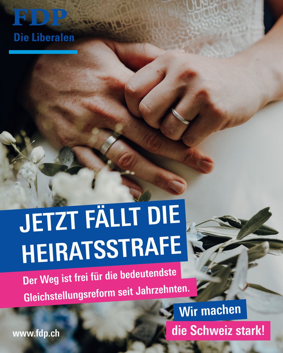 FDP_Liberalen's tweet image. Das Parlament hat heute grünes Licht für die Einführung der Individualbesteuerung gegeben – und damit  die Heiratsstrafe beseitigt.🎉 Der Weg ist frei für die bedeutendste Gleichstellungsreform seit Jahrzehnten.
📰Medienmitteilung: bit.ly/3I3AEjm
