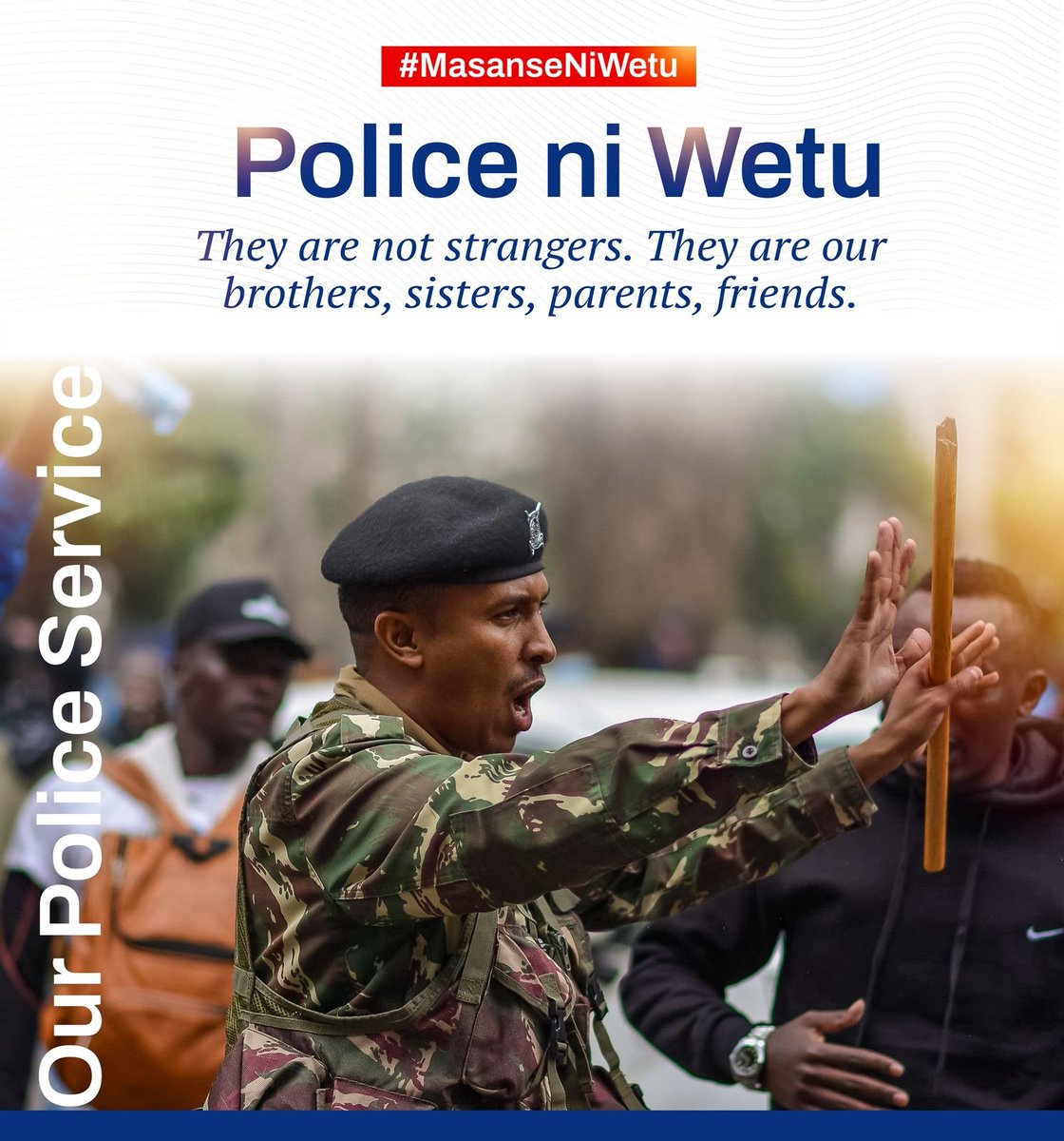 Most of us know a good police officer. A friend a sibling a neighbor. Our Police service is made up of people like them.Lets stop treating them like enemies. #MasanseNiWetu 
Mulamwah Ruth K jubilee holdings NewHQ Matiang'i Trump bans Kenya Luhya Tunachange Mtaa Maraga Pacers