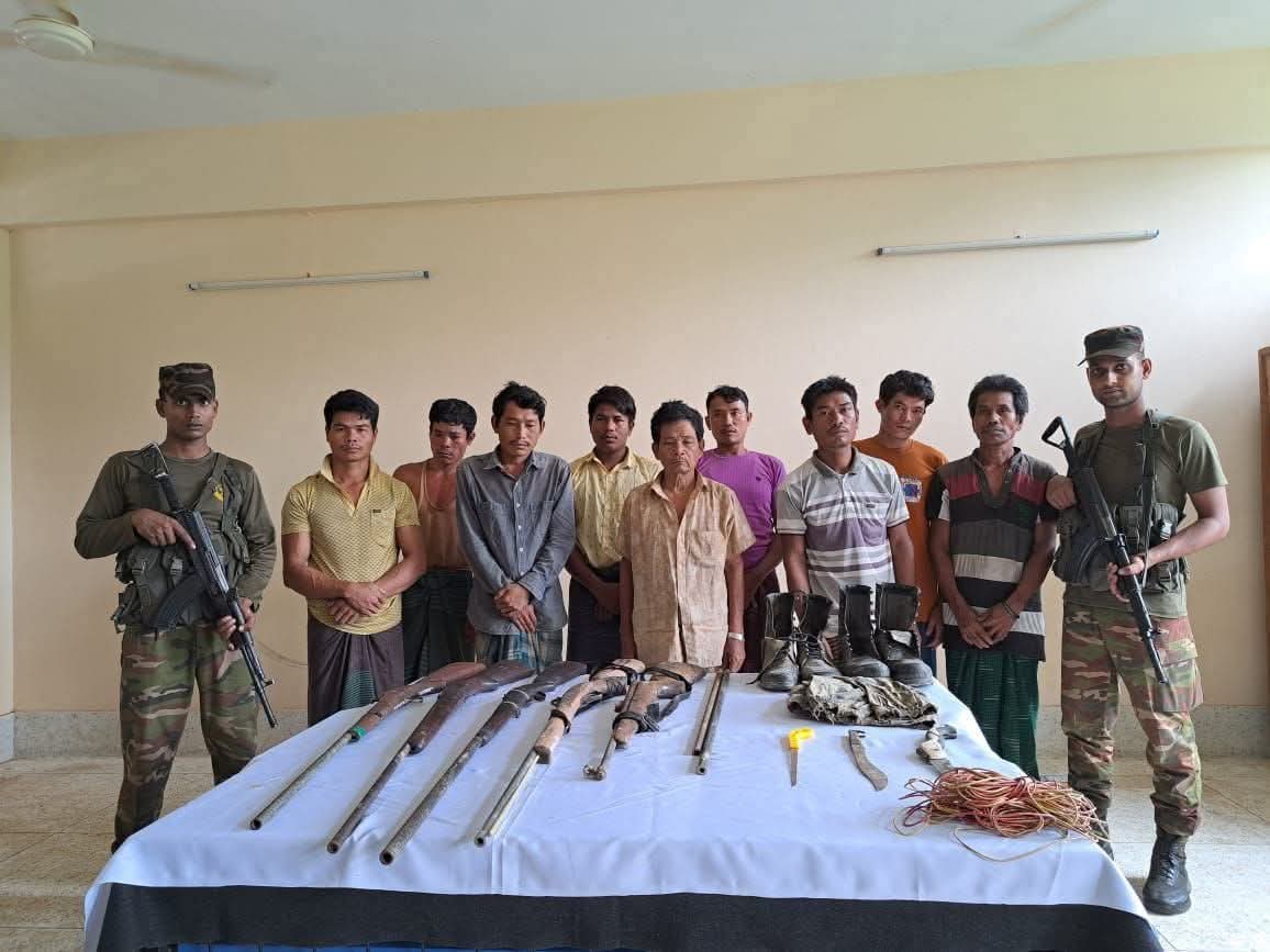 SaveCHT's tweet image. Last night (20/06/2025) around 3AM, Bangladesh Army raided an indigenous village in Bandarban, Chittagong hill tracts unlawfully arresting & torturing 17 Chakma & Tripura villagers.
As usual, they were framed and presented to the media this morning as terrorists.